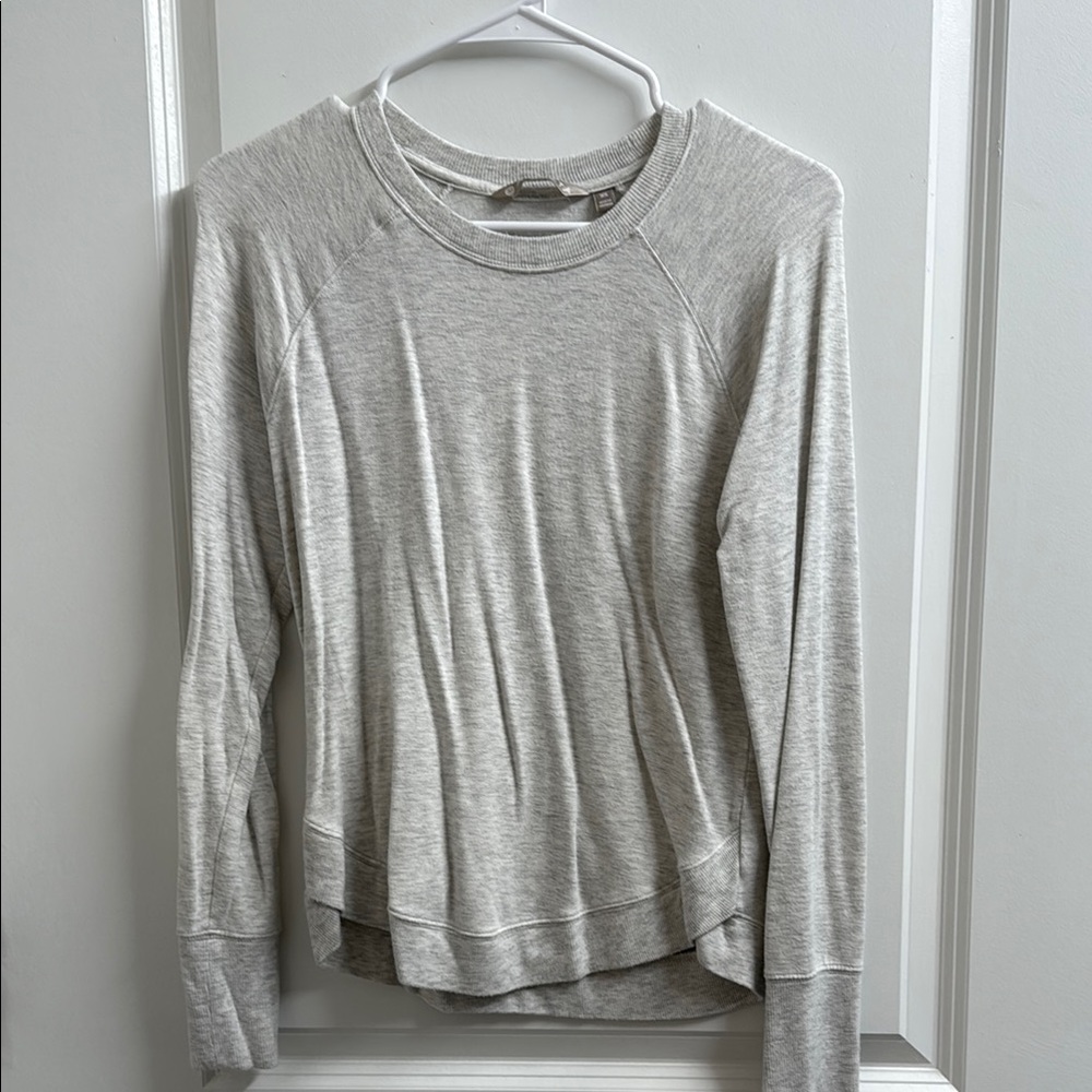 Athleta Gray Fitted Ribbed Sweatshirt Hoodie